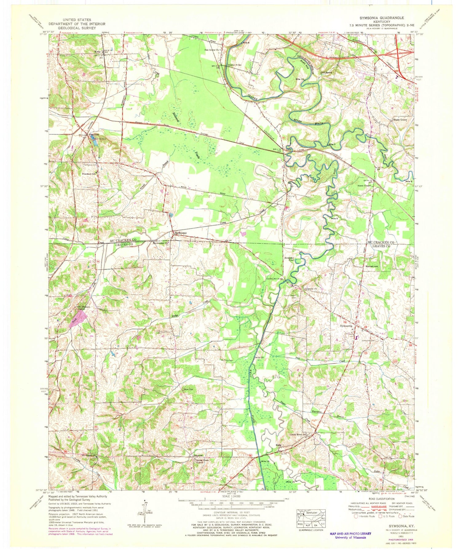 Classic USGS Symsonia Kentucky 7.5'x7.5' Topo Map Image