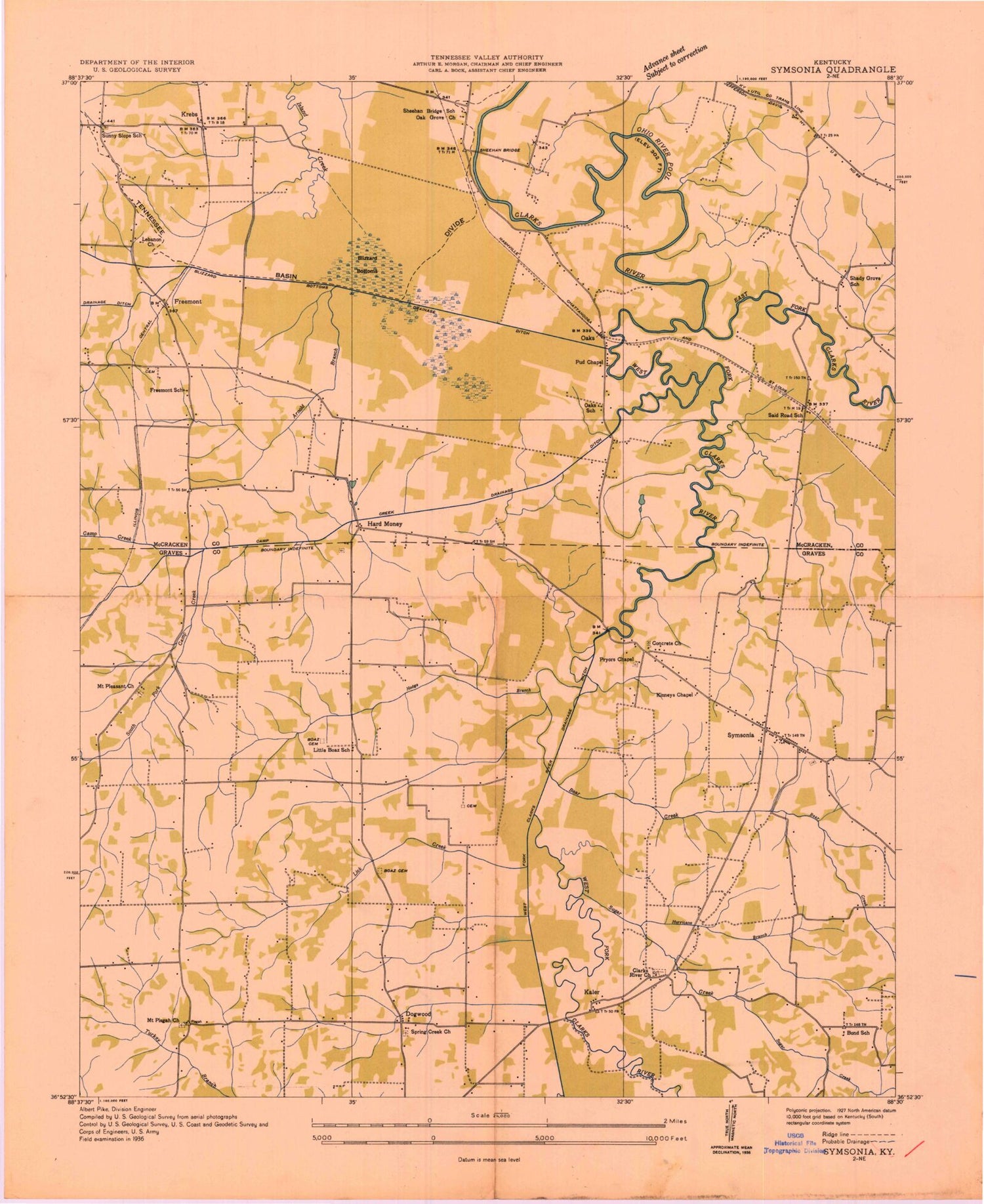 Classic USGS Symsonia Kentucky 7.5'x7.5' Topo Map Image