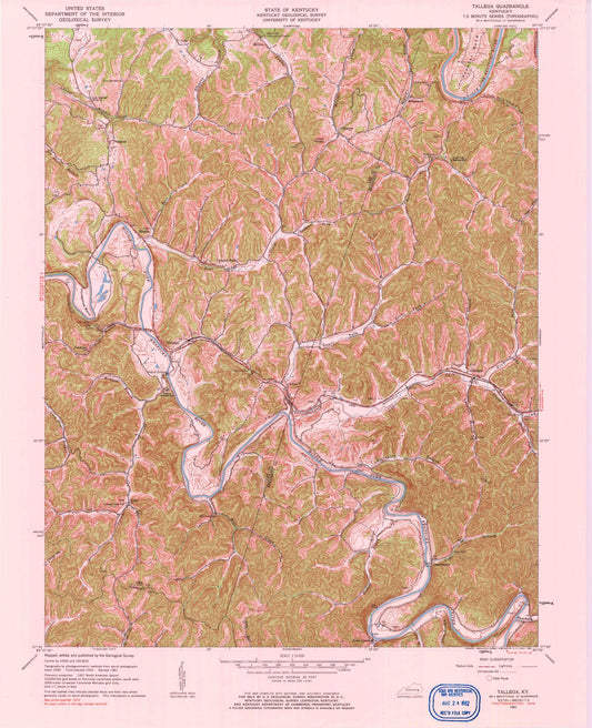 Classic USGS Tallega Kentucky 7.5'x7.5' Topo Map Image