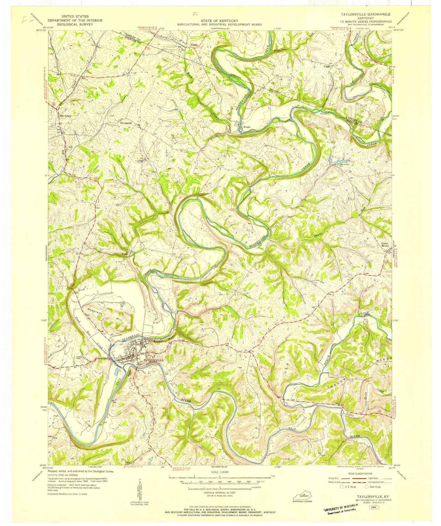 Classic USGS Taylorsville Kentucky 7.5'x7.5' Topo Map Image