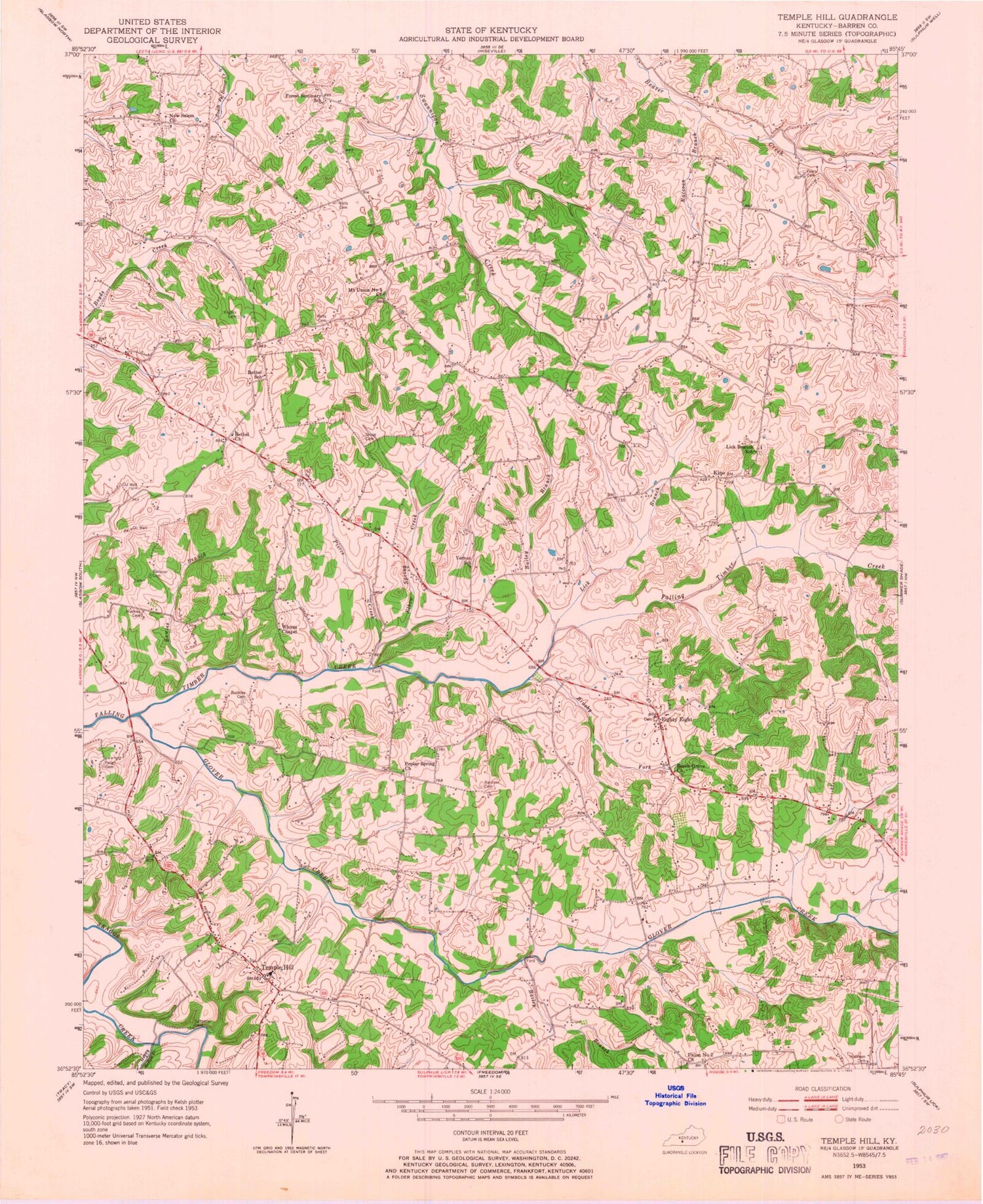 Classic USGS Temple Hill Kentucky 7.5'x7.5' Topo Map Image