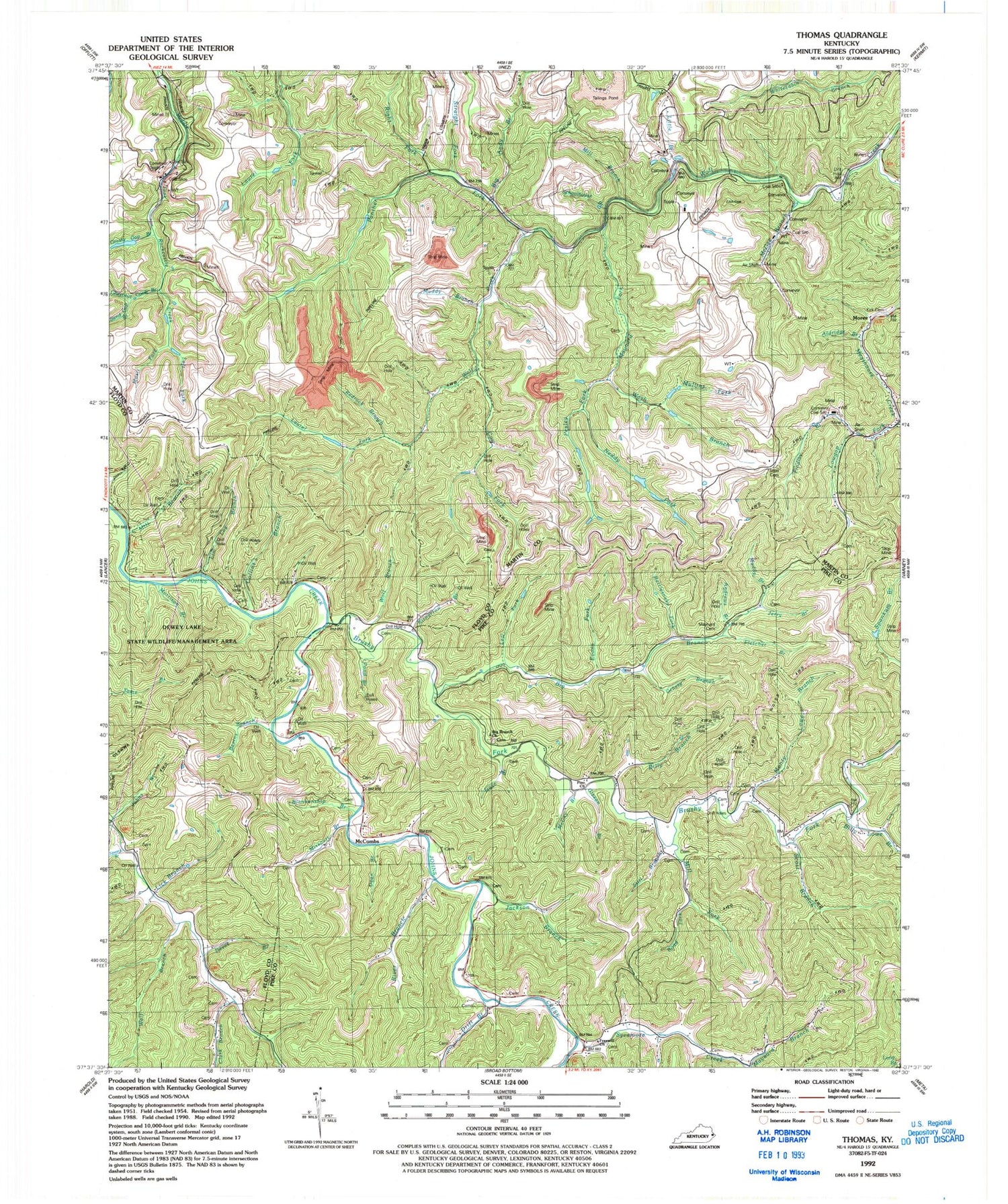 Classic USGS Thomas Kentucky 7.5'x7.5' Topo Map Image