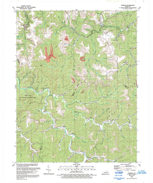 Classic USGS Thomas Kentucky 7.5'x7.5' Topo Map Image