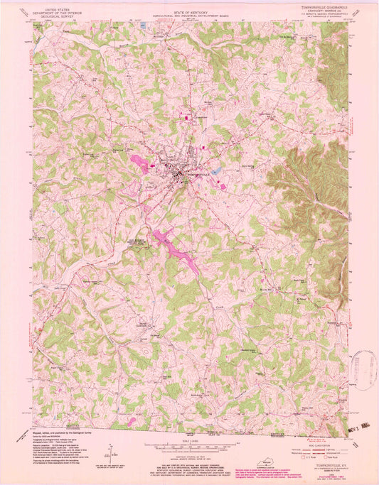 Classic USGS Tompkinsville Kentucky 7.5'x7.5' Topo Map Image