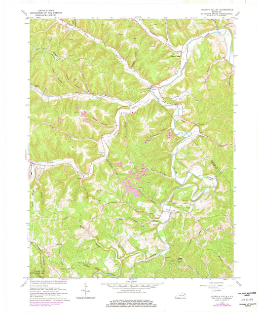 Classic USGS Tygarts Valley Kentucky 7.5'x7.5' Topo Map Image
