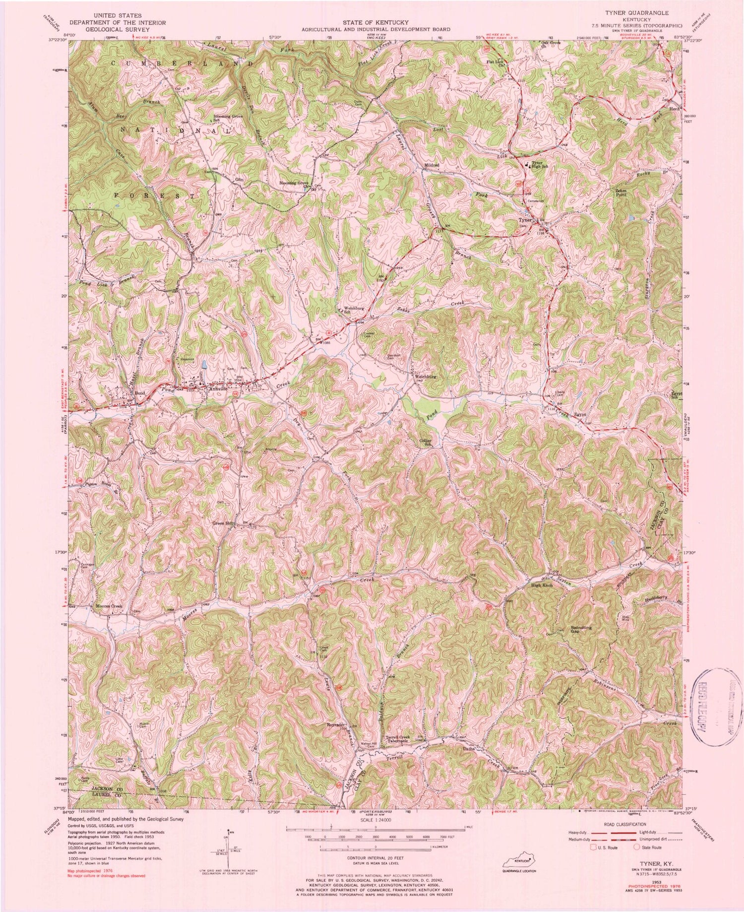 Classic USGS Tyner Kentucky 7.5'x7.5' Topo Map Image