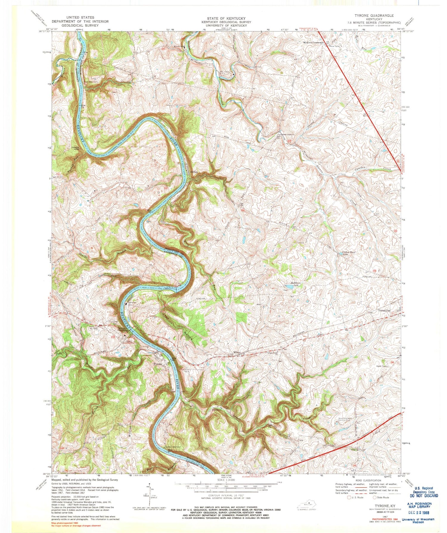 Classic USGS Tyrone Kentucky 7.5'x7.5' Topo Map Image