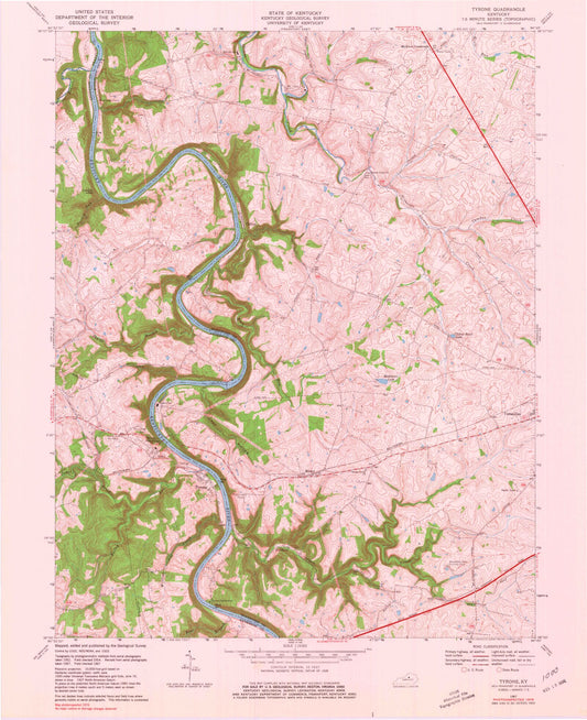 Classic USGS Tyrone Kentucky 7.5'x7.5' Topo Map Image