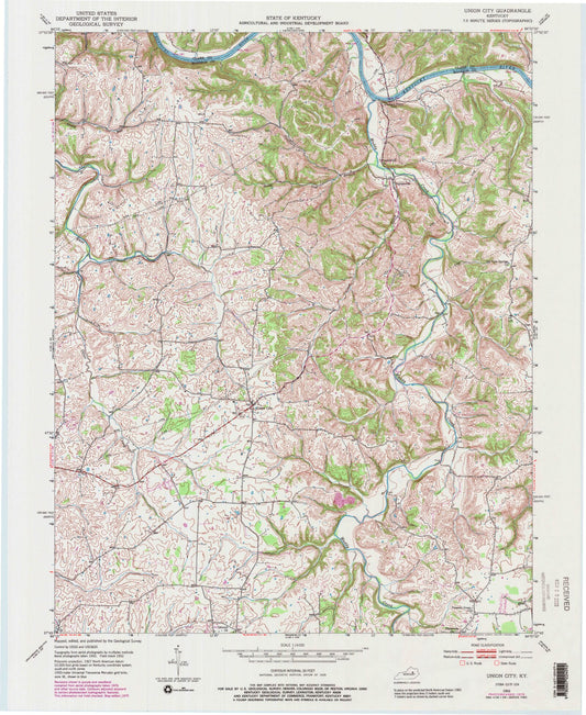 Classic USGS Union City Kentucky 7.5'x7.5' Topo Map Image