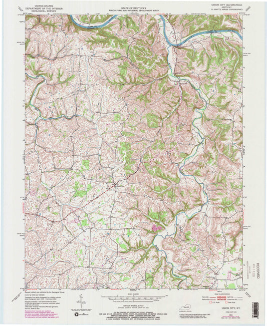 Classic USGS Union City Kentucky 7.5'x7.5' Topo Map Image