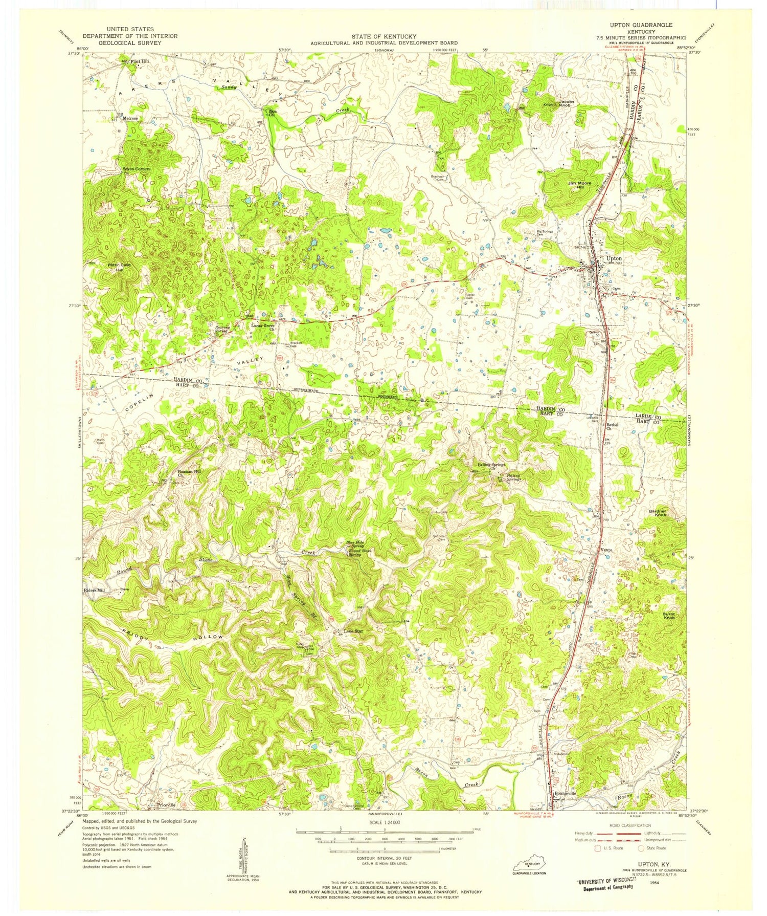 Classic USGS Upton Kentucky 7.5'x7.5' Topo Map Image