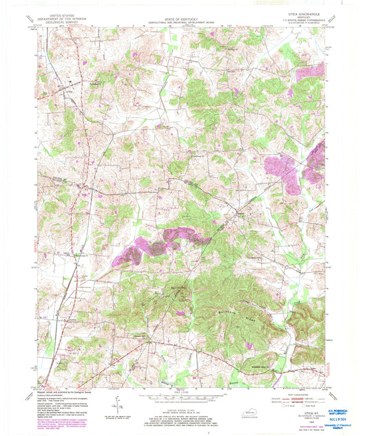 Classic USGS Utica Kentucky 7.5'x7.5' Topo Map Image