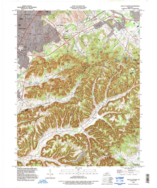 Classic USGS Valley Station Kentucky 7.5'x7.5' Topo Map Image
