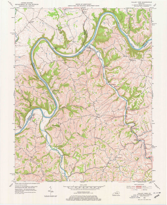 Classic USGS Valley View Kentucky 7.5'x7.5' Topo Map Image