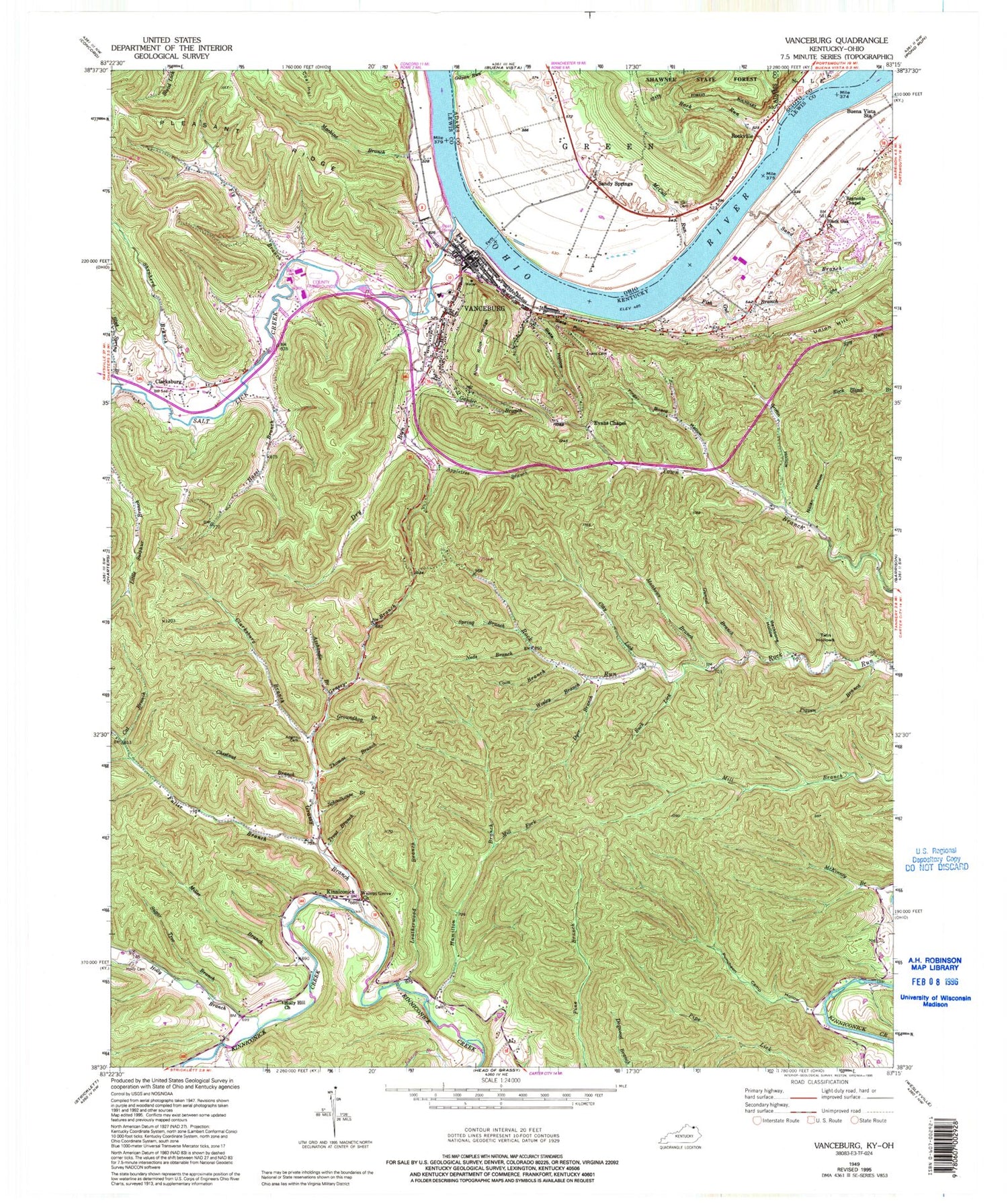 Classic USGS Vanceburg Kentucky 7.5'x7.5' Topo Map Image