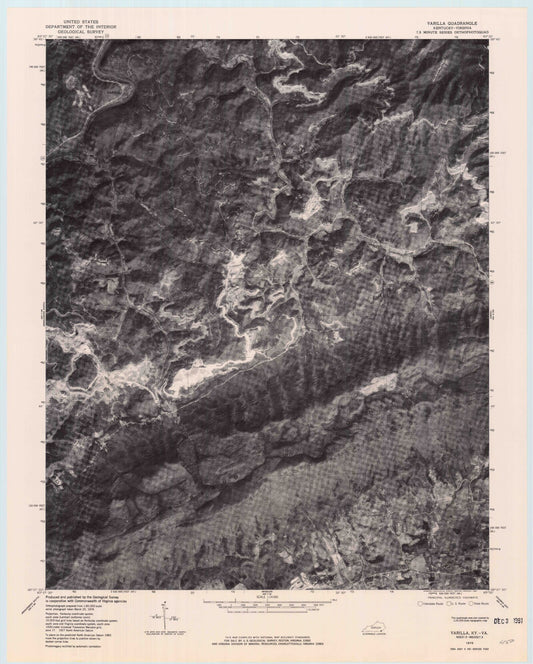 Classic USGS Varilla Kentucky 7.5'x7.5' Topo Map Image