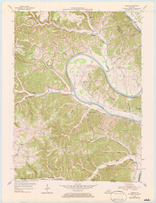 Classic USGS Vernon Kentucky 7.5'x7.5' Topo Map Image