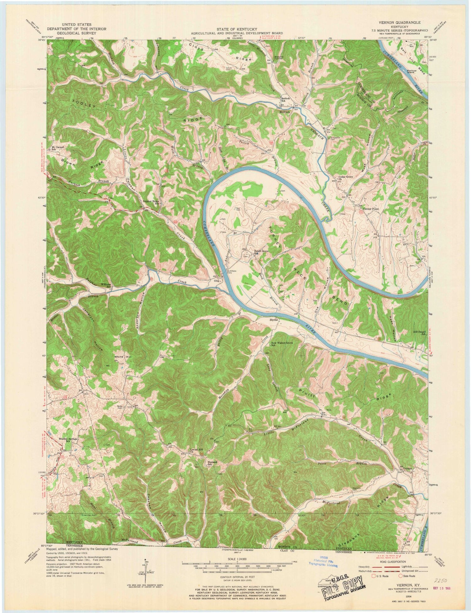Classic USGS Vernon Kentucky 7.5'x7.5' Topo Map Image