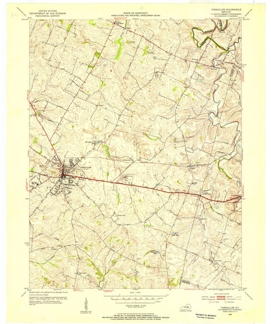 Classic USGS Versailles Kentucky 7.5'x7.5' Topo Map Image