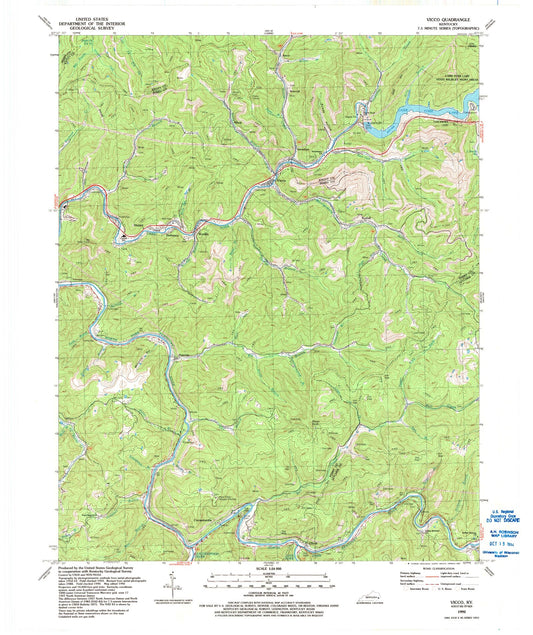 Classic USGS Vicco Kentucky 7.5'x7.5' Topo Map Image
