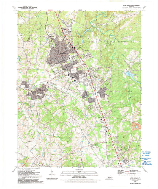 Classic USGS Vine Grove Kentucky 7.5'x7.5' Topo Map Image