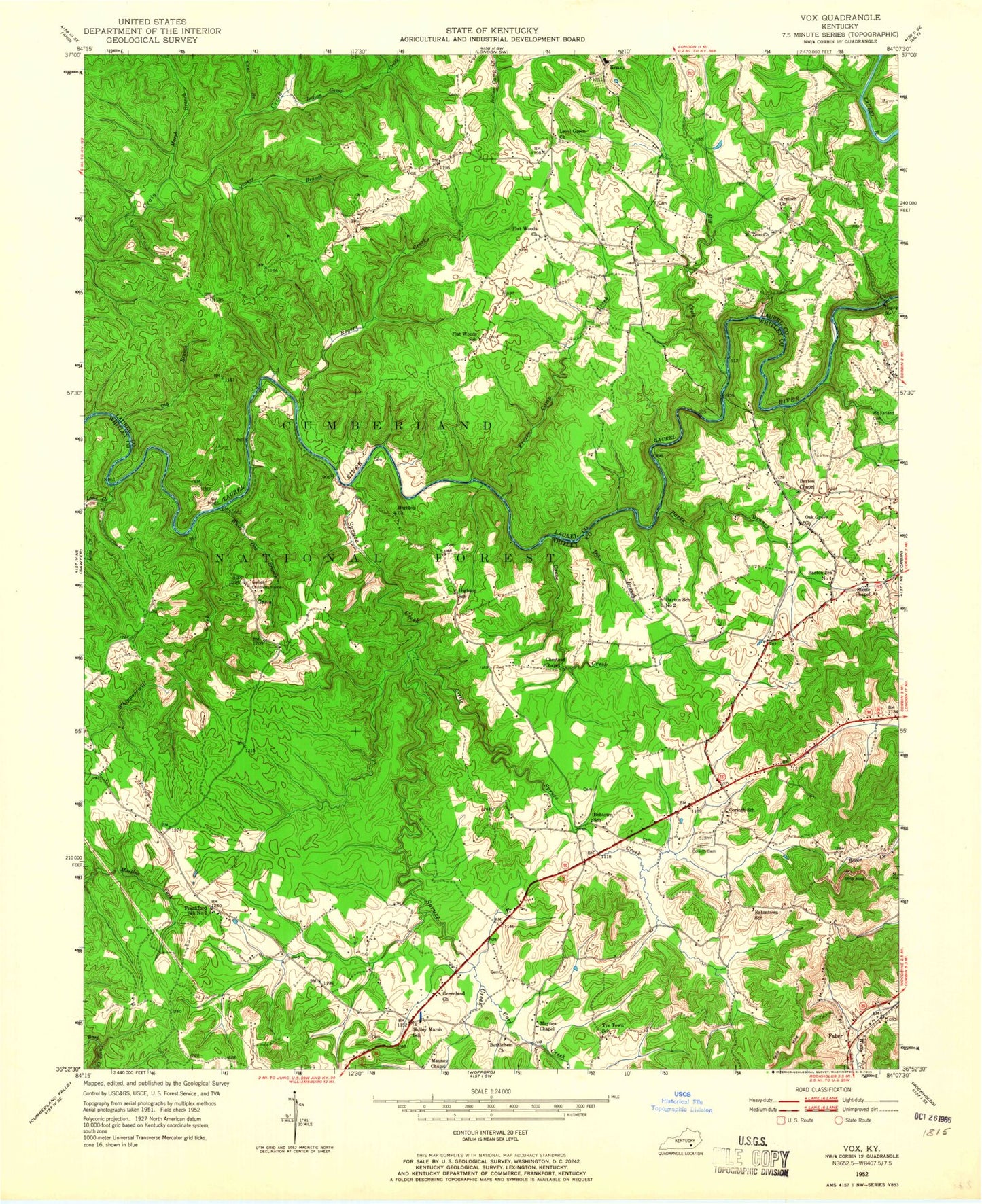 Classic USGS Vox Kentucky 7.5'x7.5' Topo Map Image