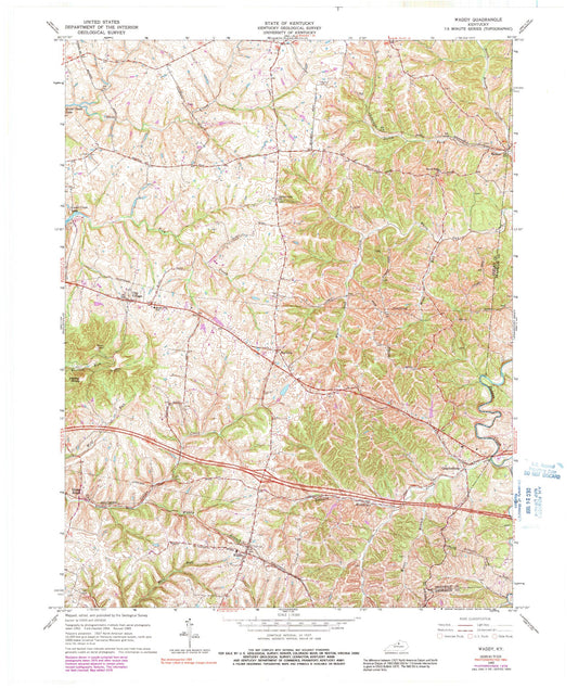 Classic USGS Waddy Kentucky 7.5'x7.5' Topo Map Image