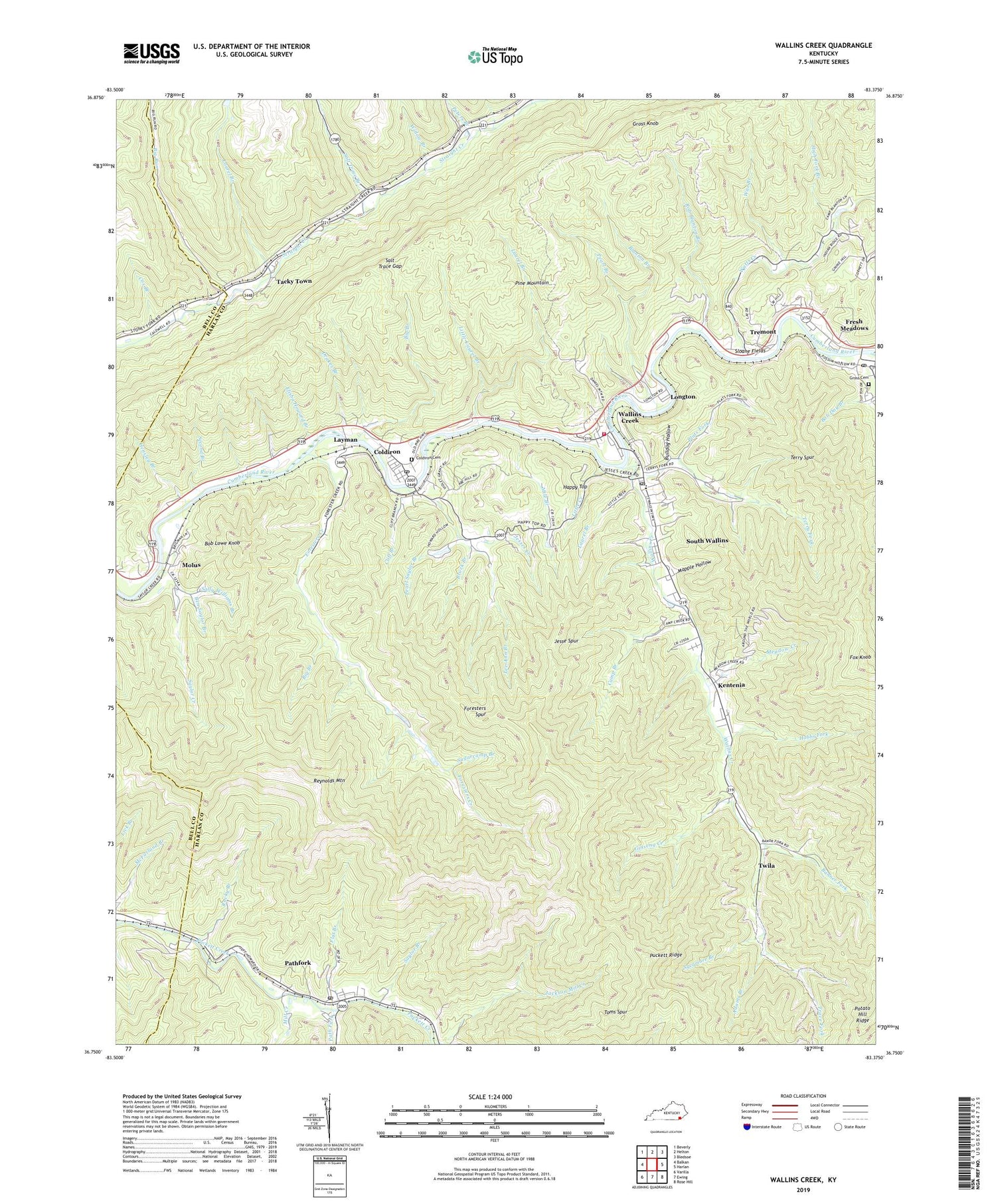 Wallins Creek Kentucky US Topo Map Image