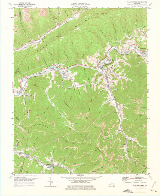 Classic USGS Wallins Creek Kentucky 7.5'x7.5' Topo Map Image