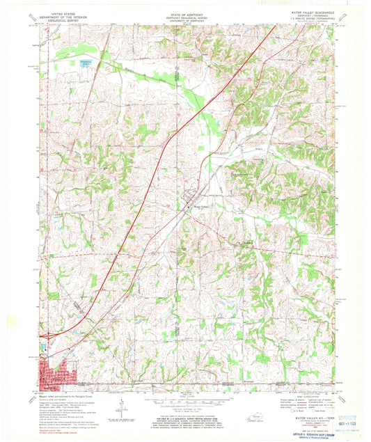 Classic USGS Water Valley Kentucky 7.5'x7.5' Topo Map Image