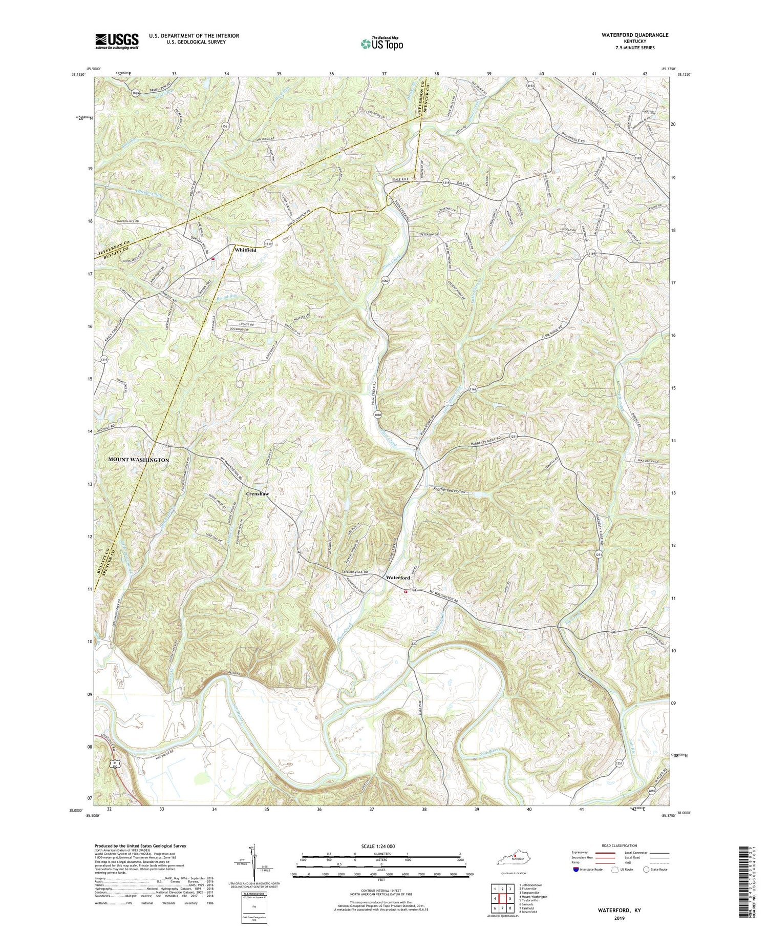 Waterford Kentucky US Topo Map Image
