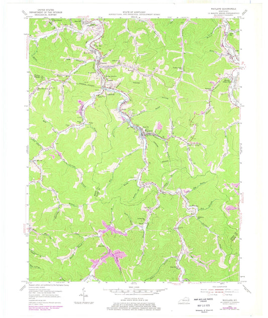 Classic USGS Wayland Kentucky 7.5'x7.5' Topo Map Image
