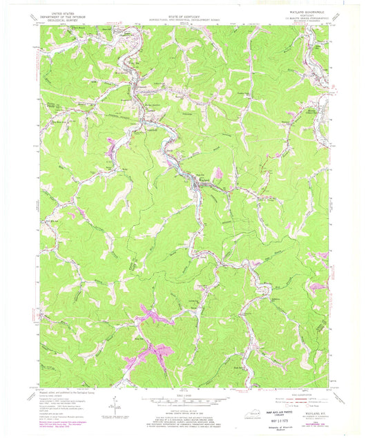 Classic USGS Wayland Kentucky 7.5'x7.5' Topo Map Image