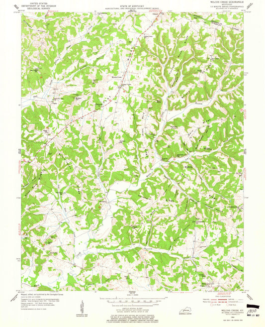 Classic USGS Welchs Creek Kentucky 7.5'x7.5' Topo Map Image