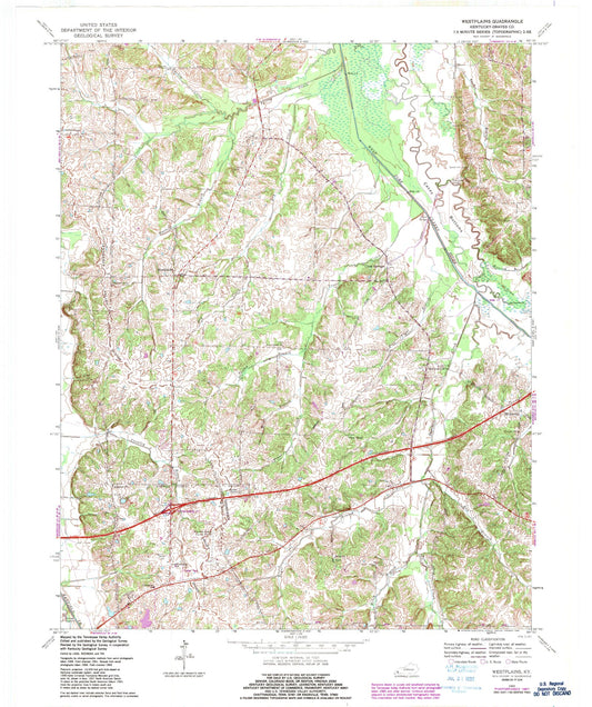 Classic USGS Westplains Kentucky 7.5'x7.5' Topo Map Image