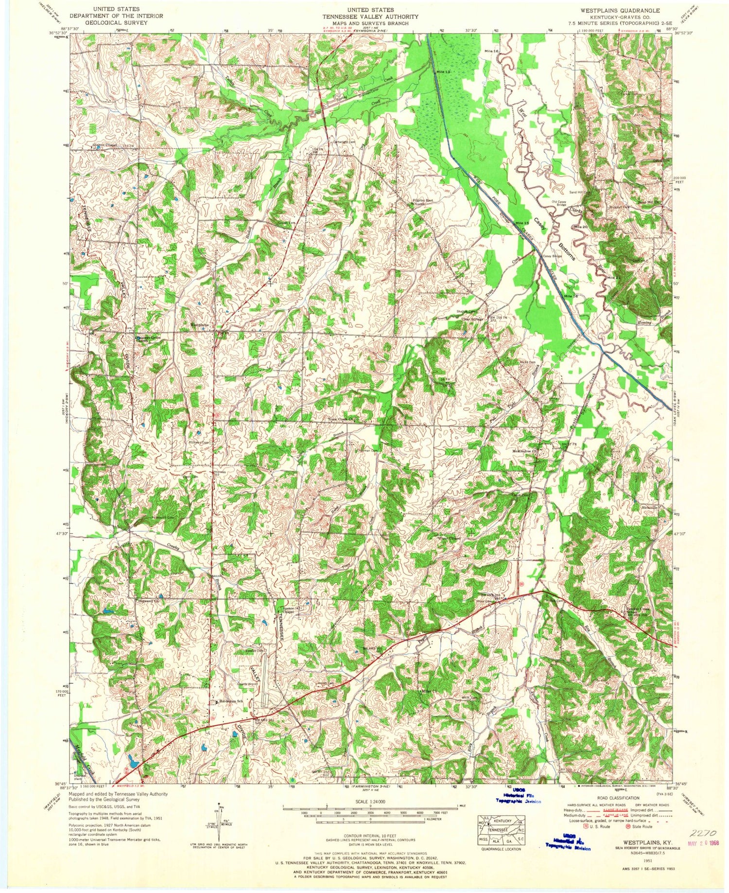 Classic USGS Westplains Kentucky 7.5'x7.5' Topo Map Image