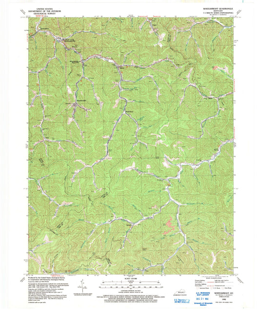 Classic USGS Wheelwright Kentucky 7.5'x7.5' Topo Map Image
