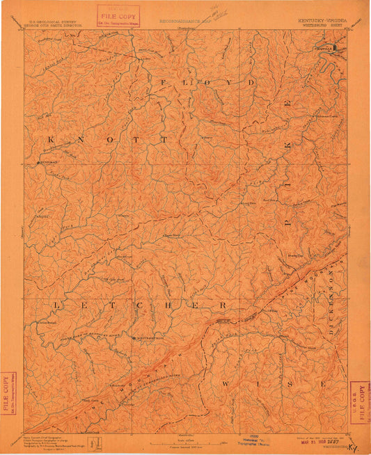 Historic 1892 Whitesburg Kentucky 30'x30' Topo Map Image
