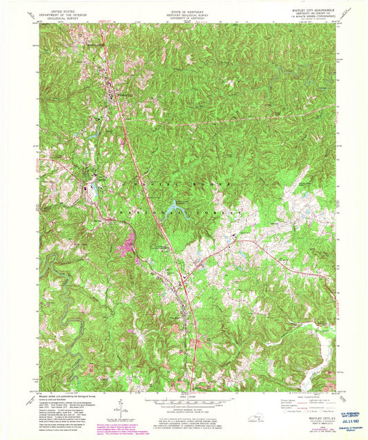 Classic USGS Whitley City Kentucky 7.5'x7.5' Topo Map Image