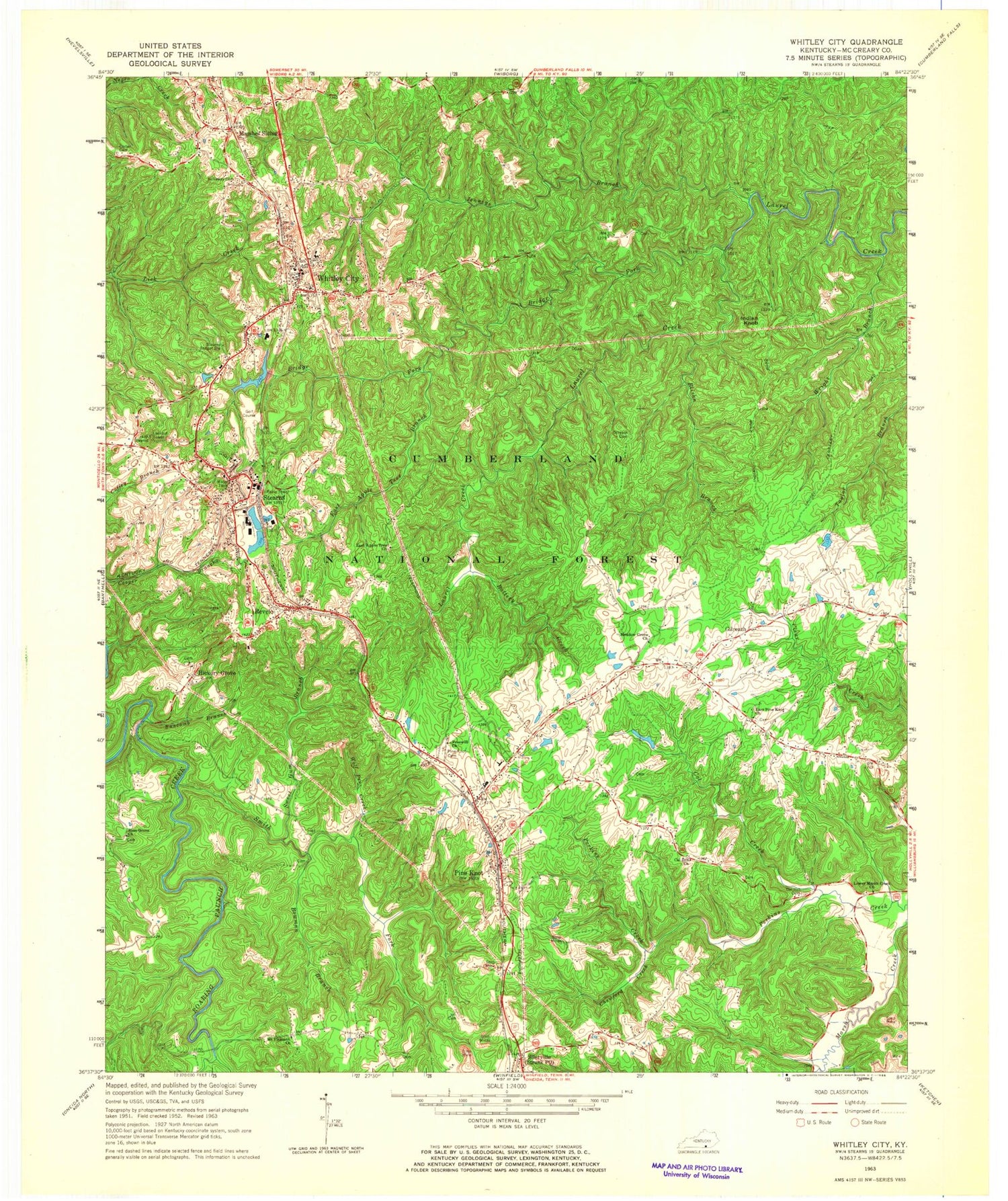 Classic USGS Whitley City Kentucky 7.5'x7.5' Topo Map Image