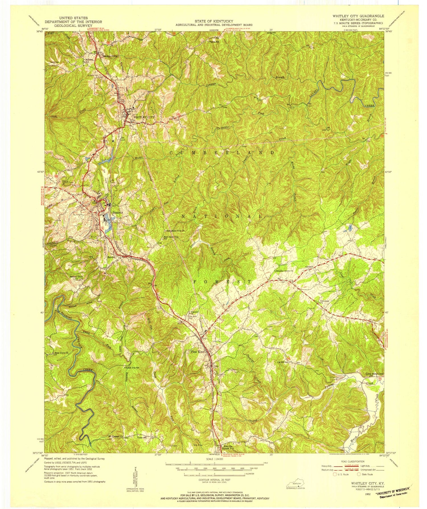 Classic USGS Whitley City Kentucky 7.5'x7.5' Topo Map Image