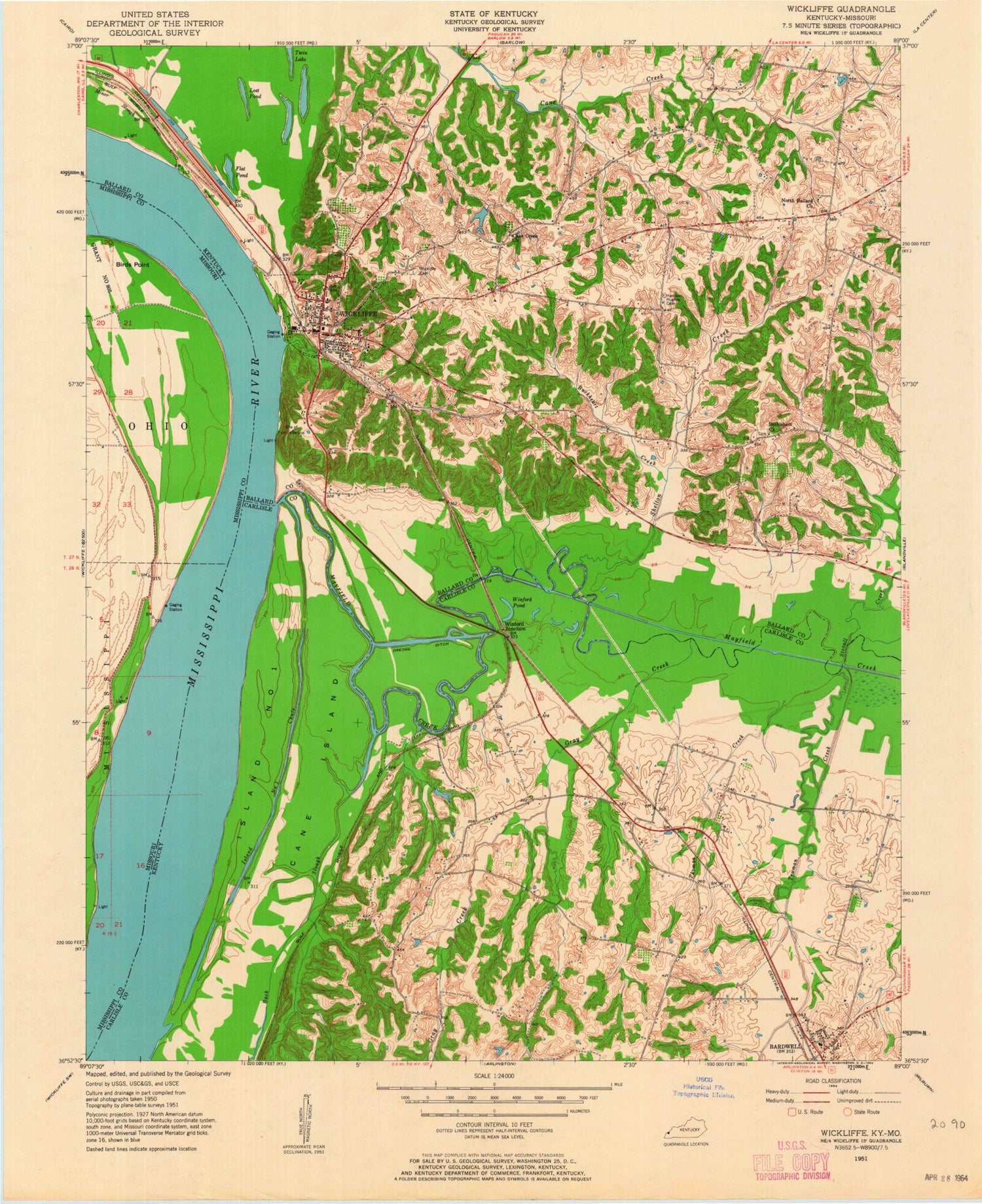 Classic USGS Wickliffe Kentucky 7.5'x7.5' Topo Map Image