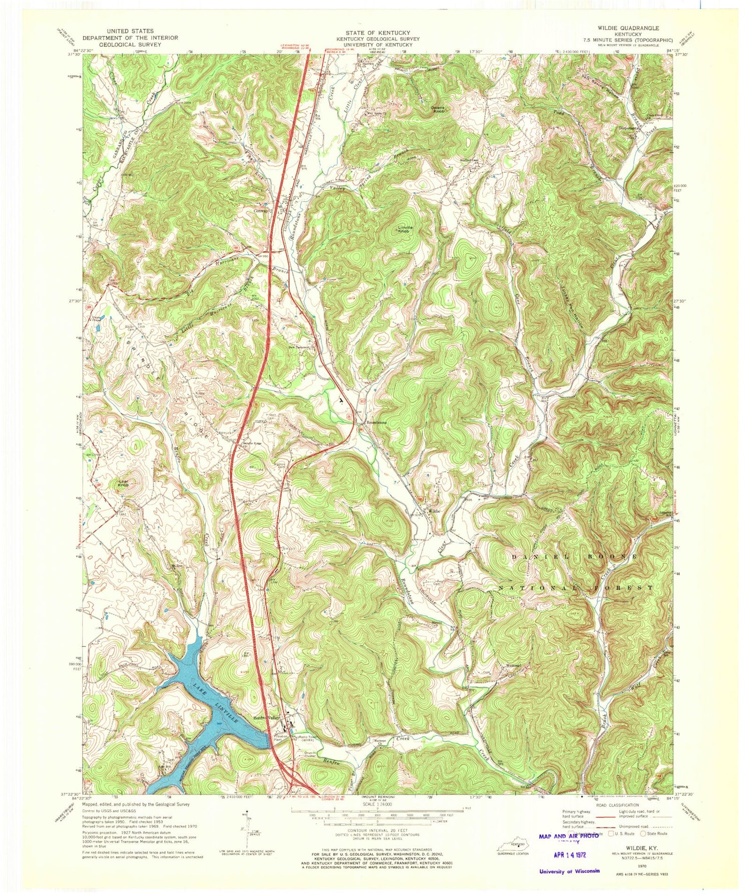 Classic USGS Wildie Kentucky 7.5'x7.5' Topo Map Image