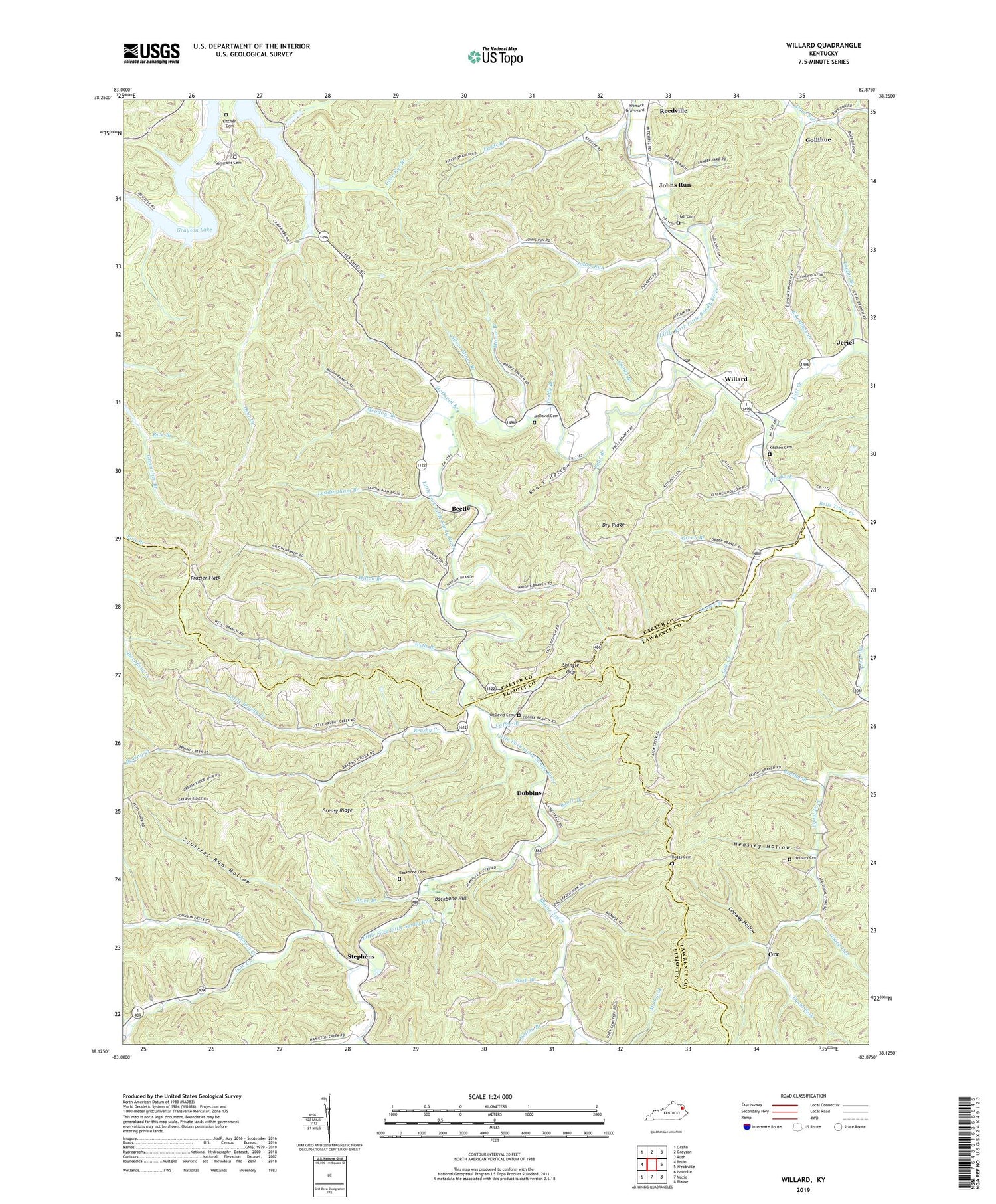 Willard Kentucky US Topo Map Image