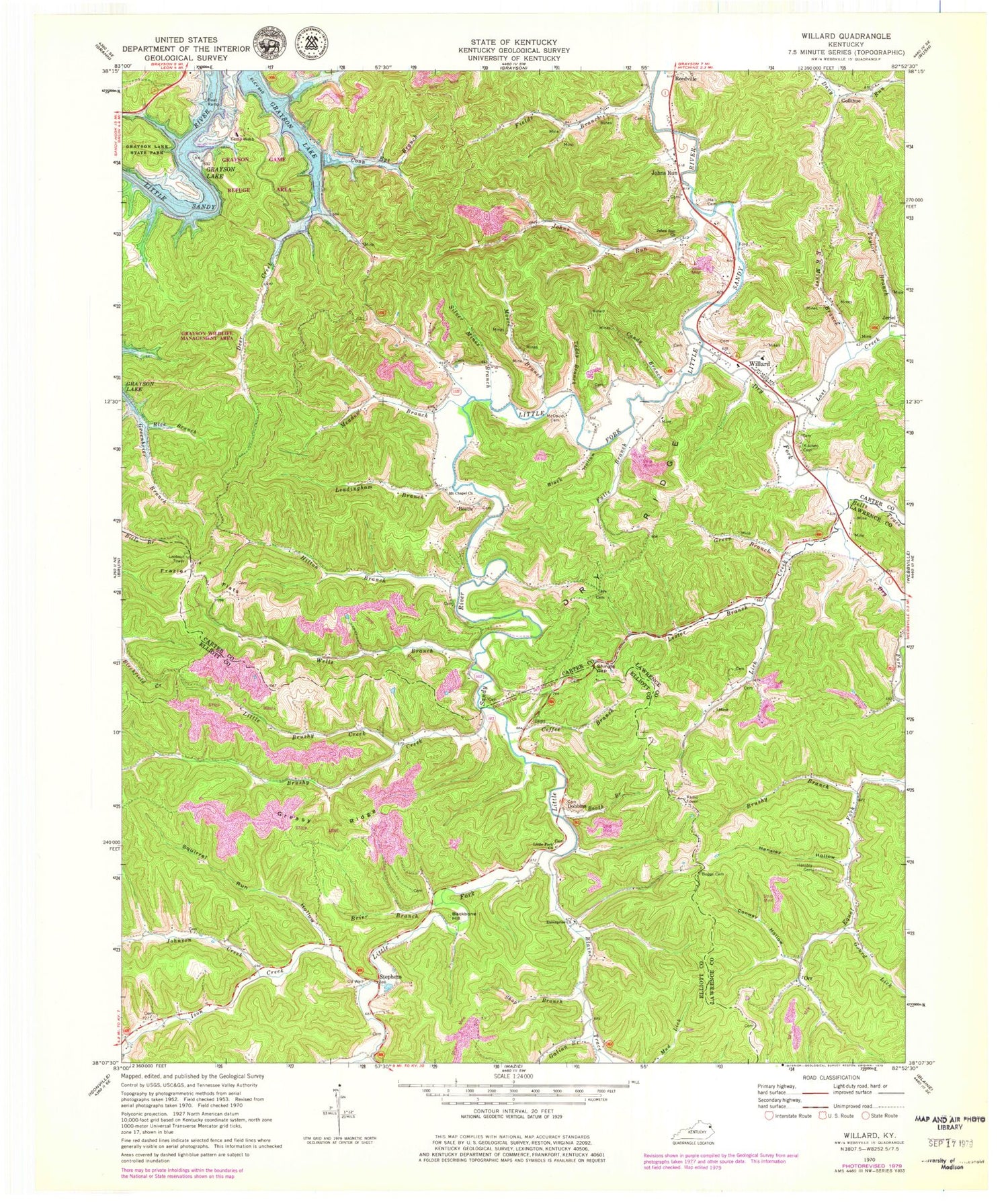 Classic USGS Willard Kentucky 7.5'x7.5' Topo Map Image