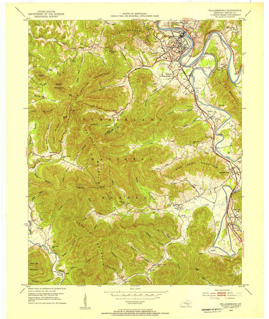 Classic USGS Williamsburg Kentucky 7.5'x7.5' Topo Map Image