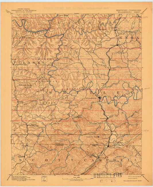 Historic 1894 Williamsburg Kentucky 30'x30' Topo Map Image