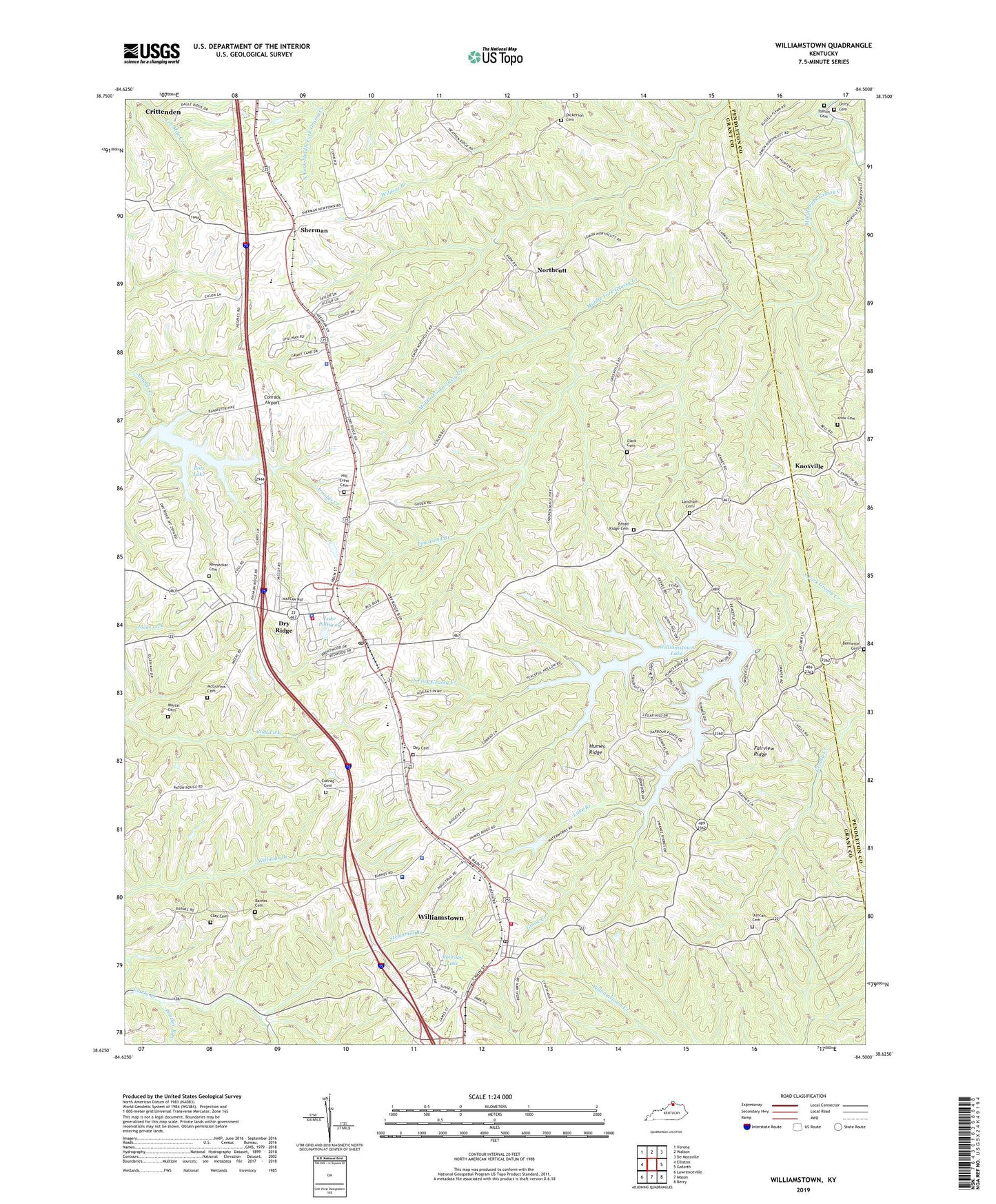 Williamstown Kentucky US Topo Map Image