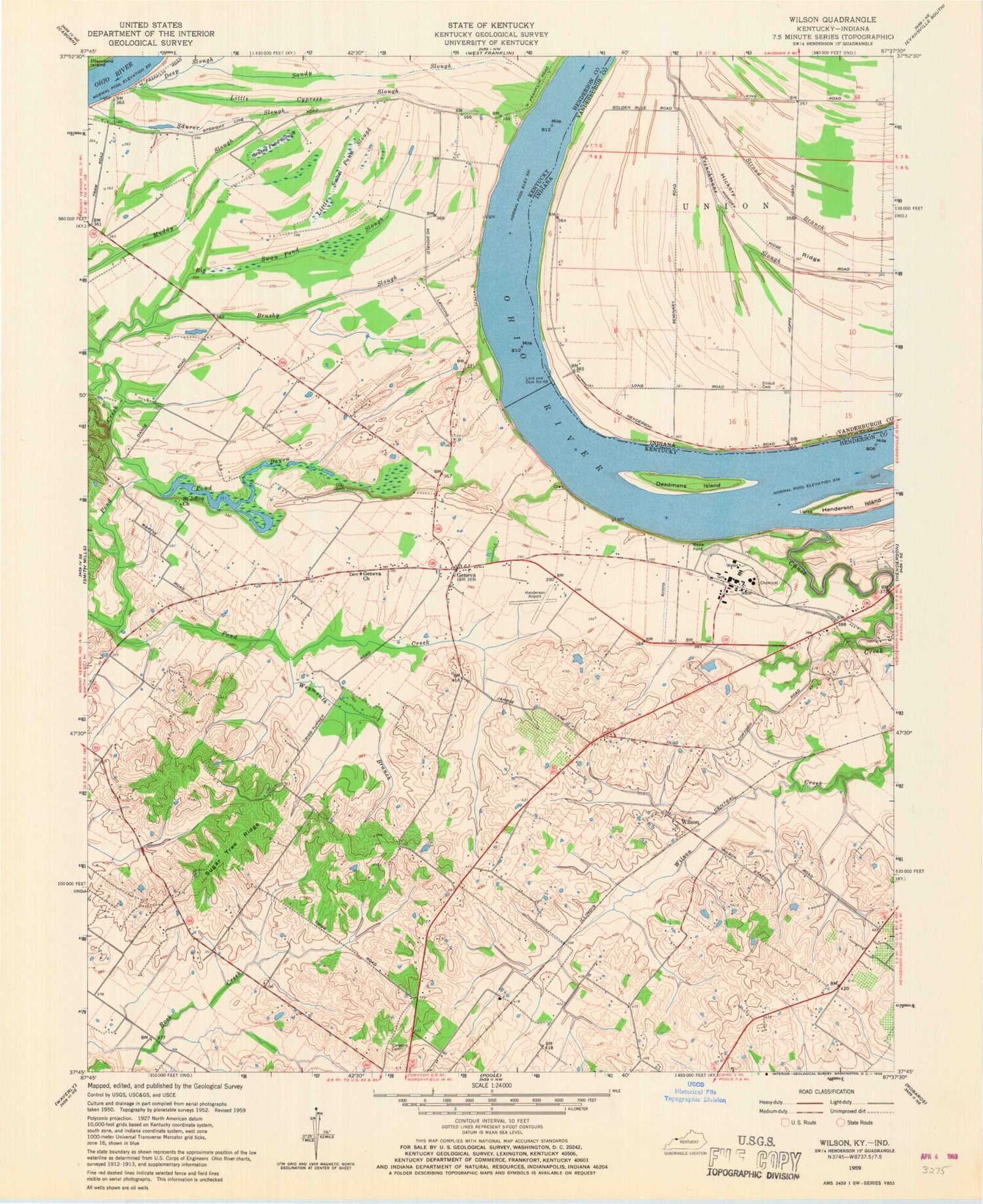 Classic USGS Wilson Kentucky 7.5'x7.5' Topo Map Image