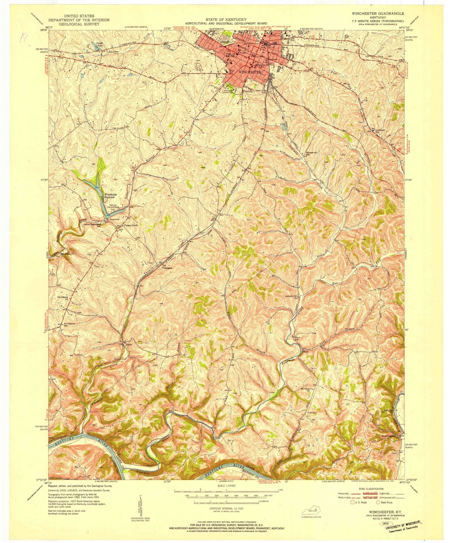 Classic USGS Winchester Kentucky 7.5'x7.5' Topo Map Image